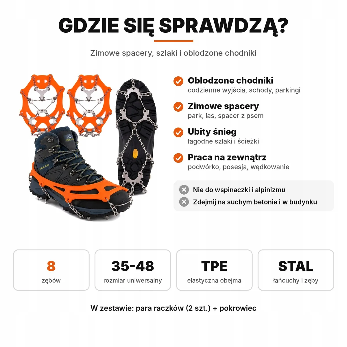 Raczki na buty 8 zębów, regulowane 35–48 – zdjęcie 3