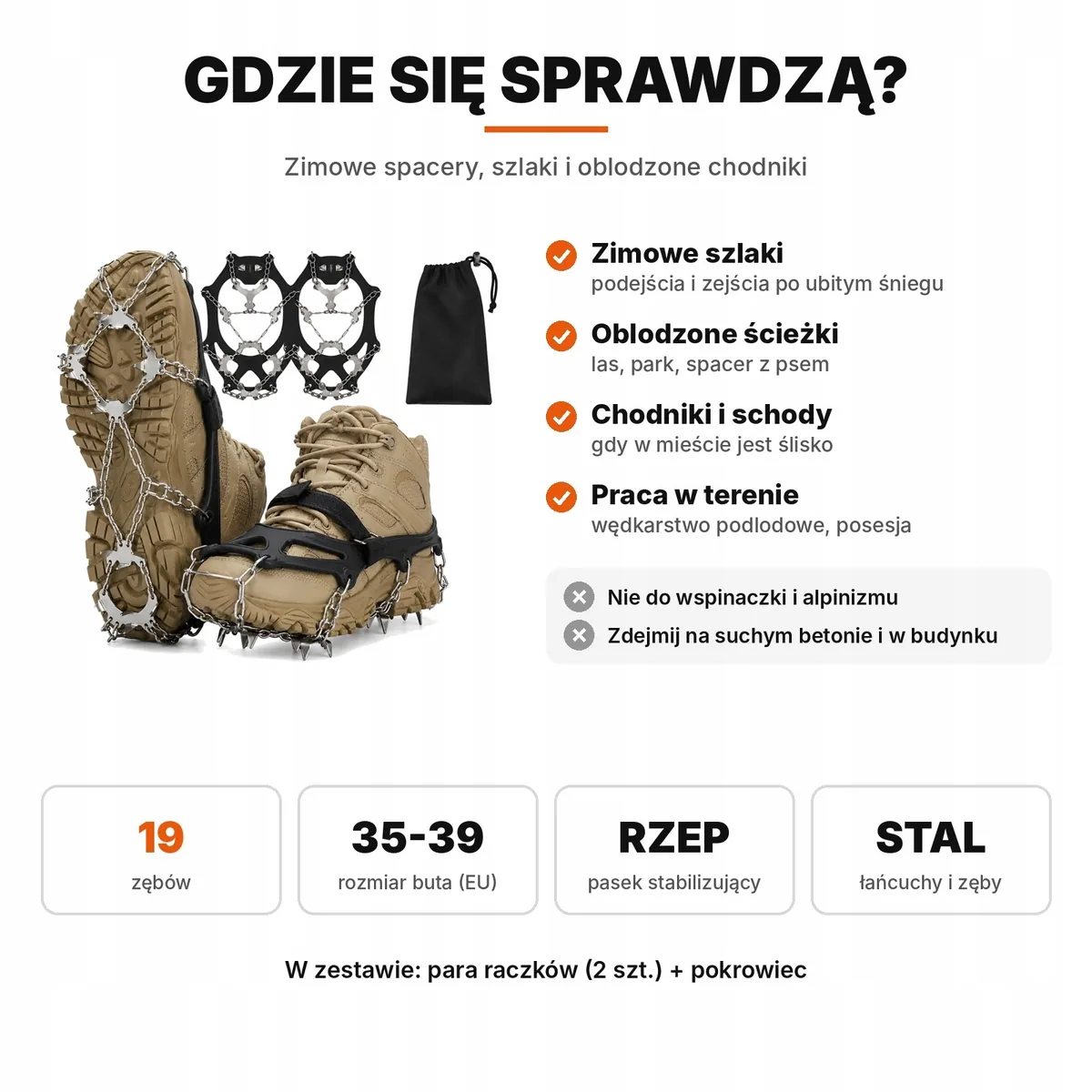 Raczki turystyczne 19 zębów z paskiem na rzep – zdjęcie 3