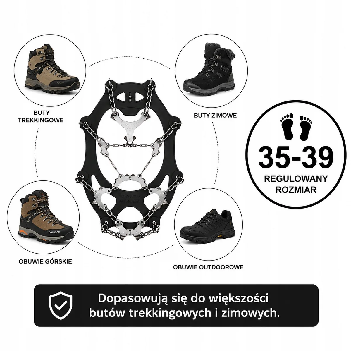 Raczki turystyczne 19 zębów z paskiem na rzep – zdjęcie 4