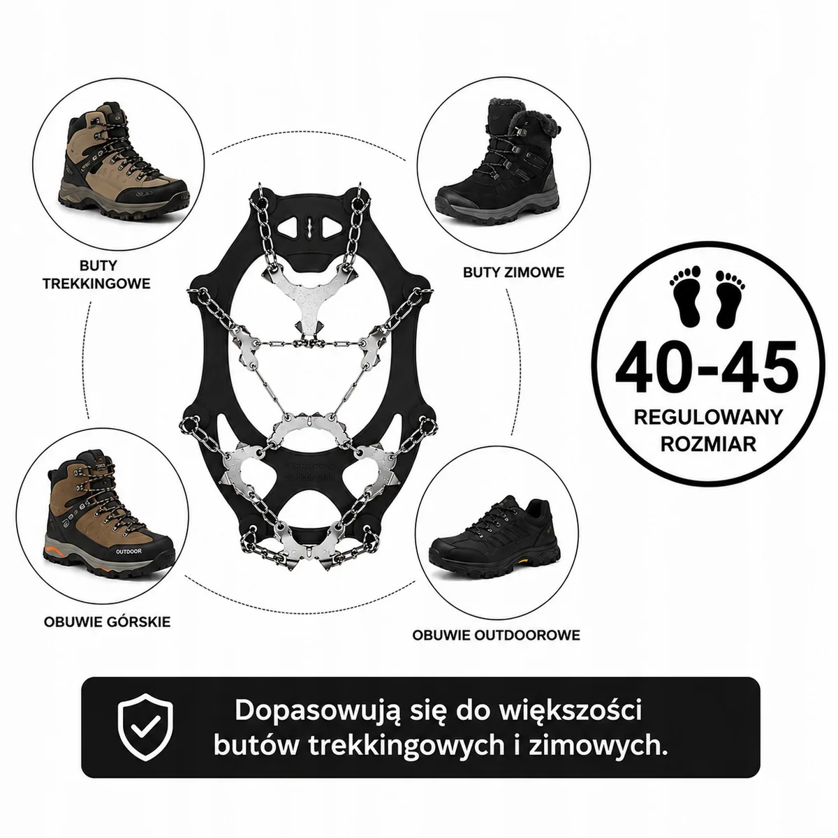 Raczki turystyczne 19 zębów na rzep – rozmiar 40–45 – zdjęcie 4