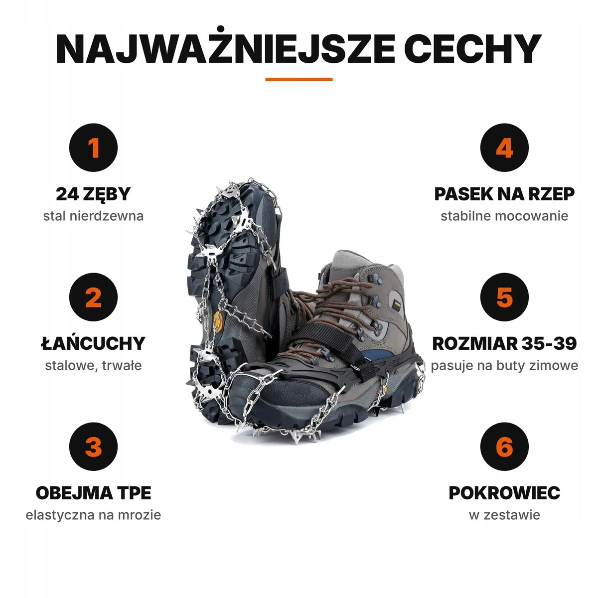 Raczki turystyczne 24 kolce, czarne – zdjęcie 1