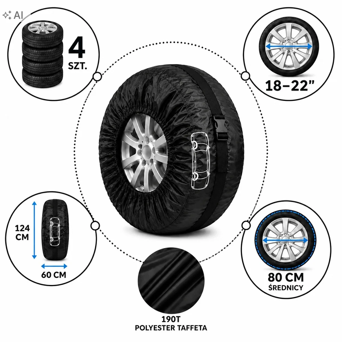 Pokrowce na koła samochodowe – rozmiar L 18–22" – zdjęcie 9
