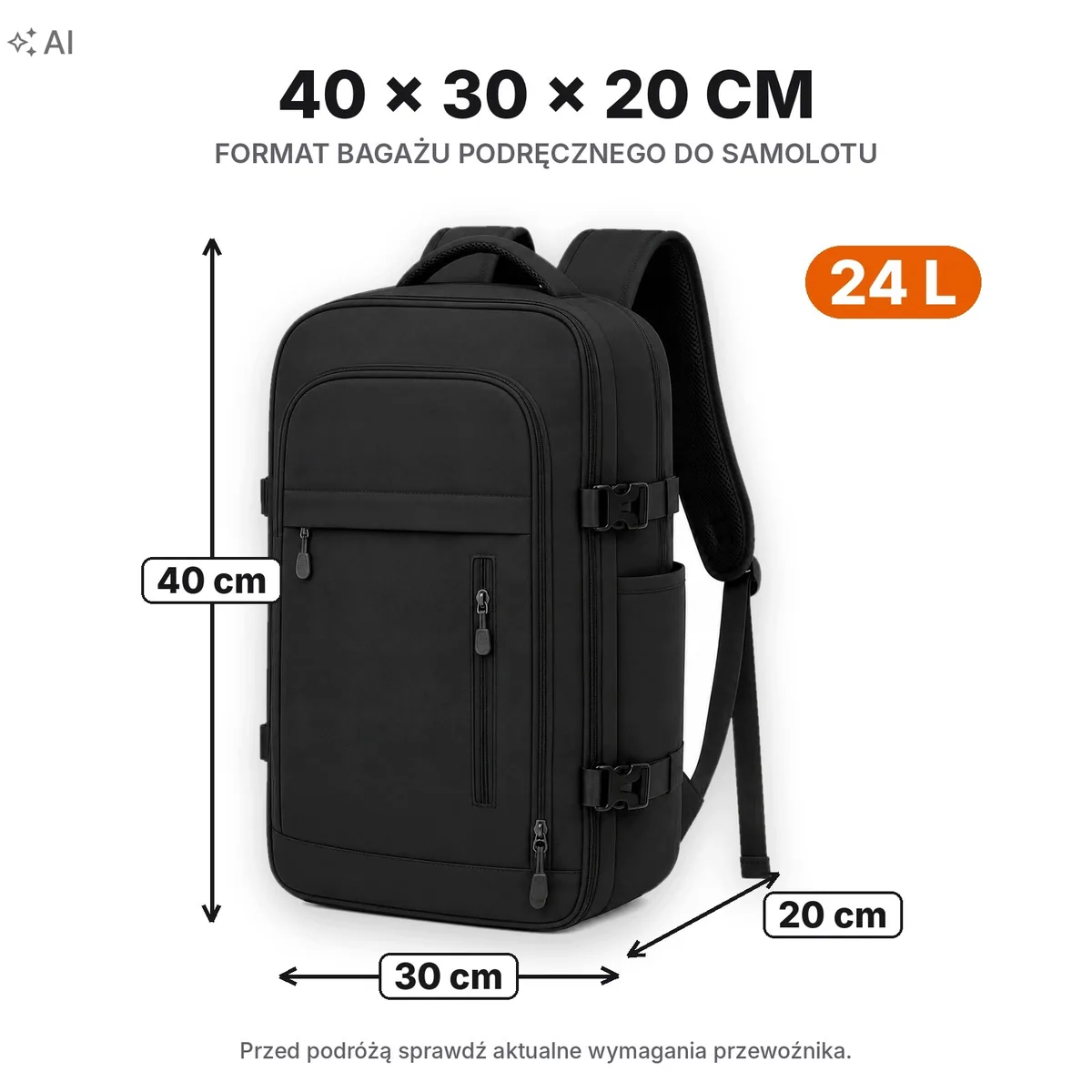 Plecak próżniowy do samolotu 40×30×20 cm z pompką – zdjęcie 2