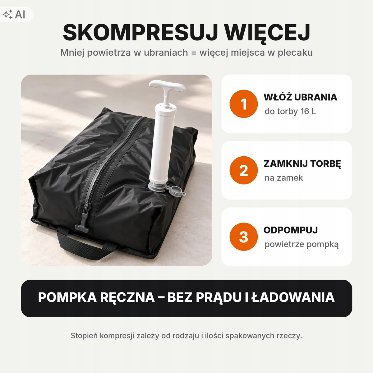Plecak próżniowy do samolotu 40×30×20 z pompką – kolor różowy – zdjęcie 3