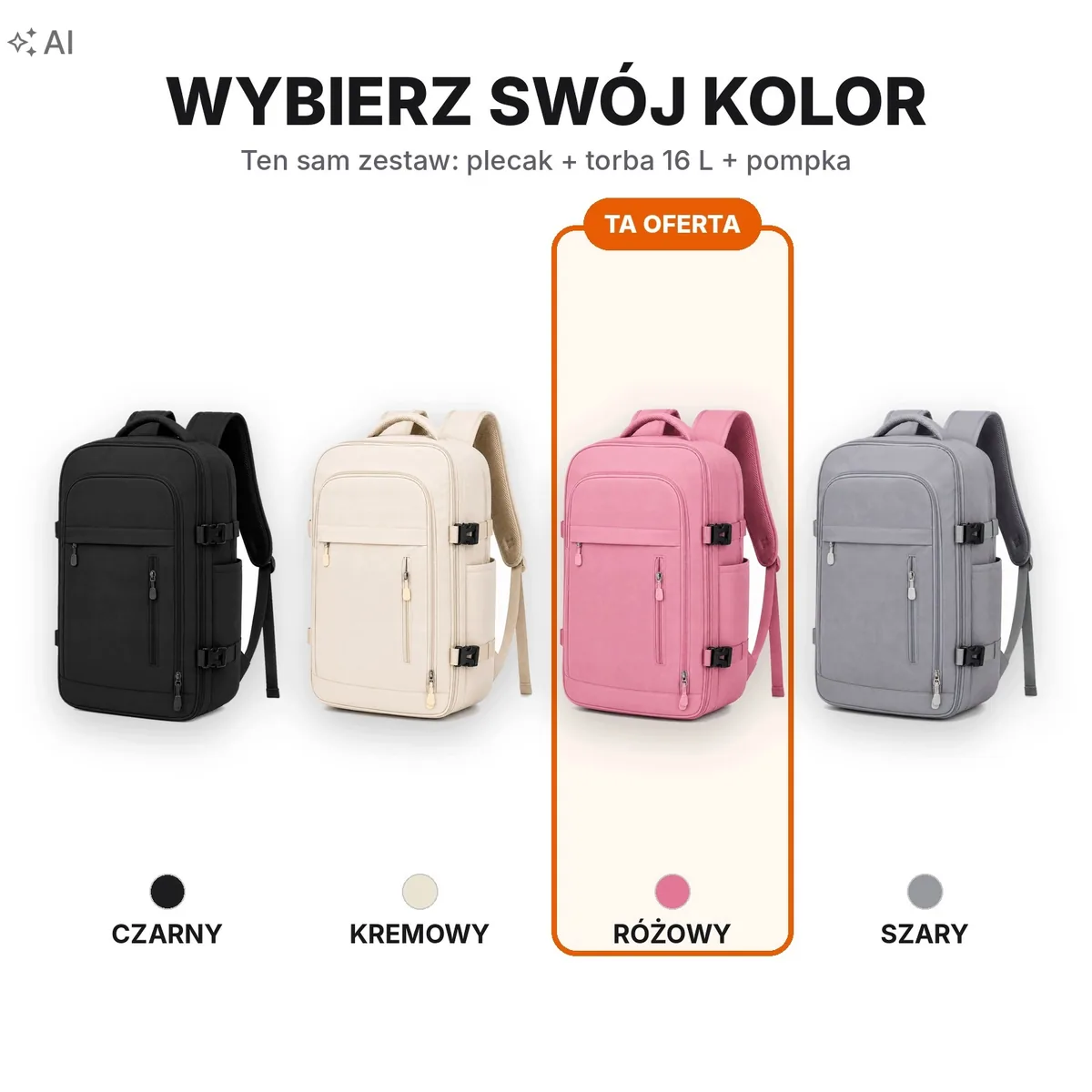 Plecak próżniowy do samolotu 40×30×20 z pompką – kolor różowy – zdjęcie 4